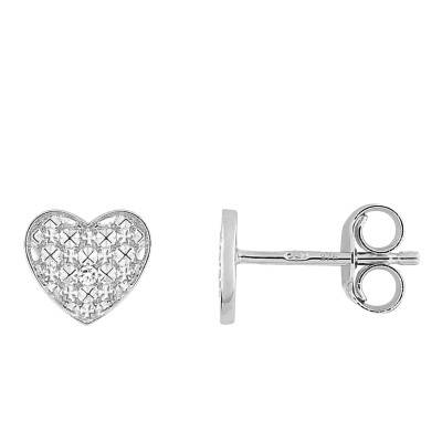 Boucles d'Oreilles Cœur Or Blanc 375 & Diamants - Emanessence