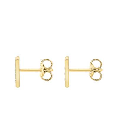 Letter H 375 Yellow Gold & Zirconium Oxide Stud Earrings - Emanessence