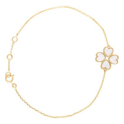 Bracelet Trèfle Nacré en Or Jaune 375, Longueur 16 à 18 cm - Emanessence
