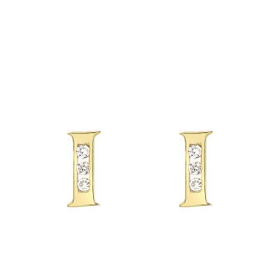 Letter I 375 Yellow Gold & Zirconium Oxide Stud Earrings - Emanessence