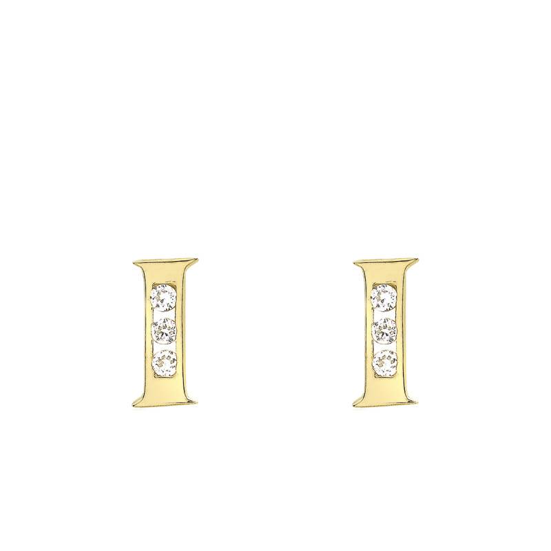 Letter I 375 Yellow Gold & Zirconium Oxide Stud Earrings - Emanessence