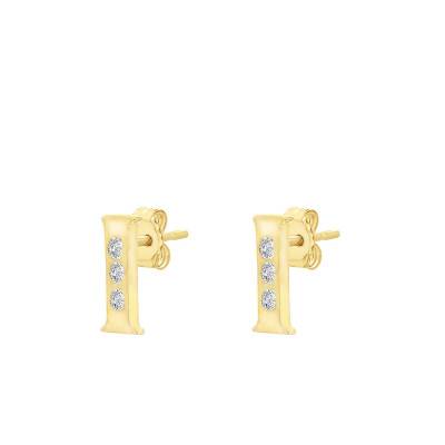 Letter I 375 Yellow Gold & Zirconium Oxide Stud Earrings - Emanessence