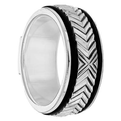 Bague Argent & Cuir Noir - Emanessence