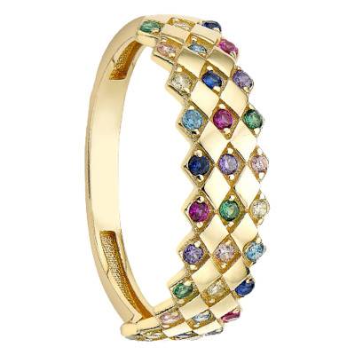 Bague Or Jaune 375 Pierres Oxyde De Zirconium Couleurs - Emanessence