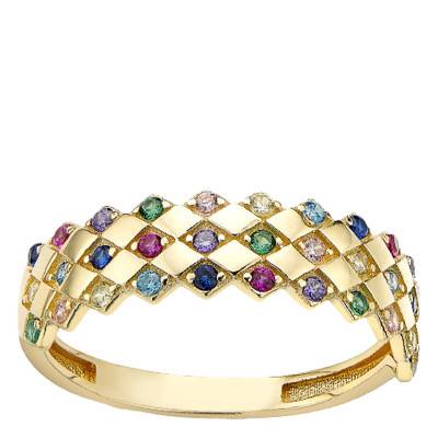 375 Yellow Gold & Multicolor Cubic Zirconia Ring - Emanessence