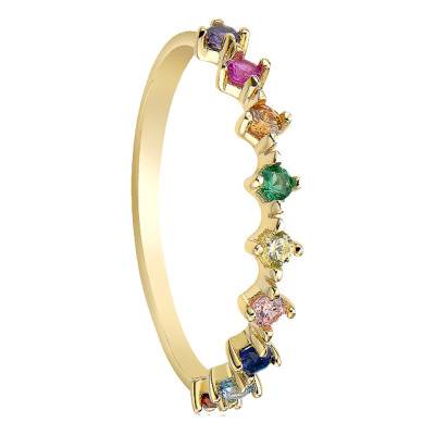 375/1000 Yellow Gold & Multicolor Cubic Zirconia Stone Ring - Emanessence