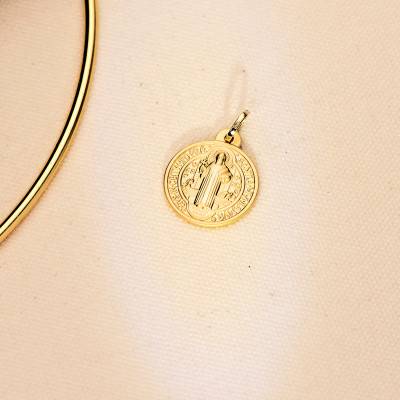 375 Yellow Gold Saint Benedict Scapular Medal, 18 mm Diameter - Vandona