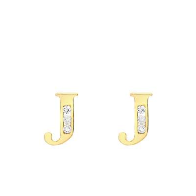 Yellow Gold 375/1000 & Cubic Zirconia Letter J Stud Earrings - Emanessence