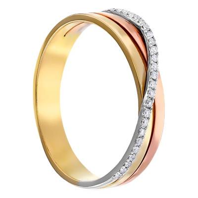 Bague Triple Anneaux & Fil Diamanté 3 Ors 750 - Emanessence