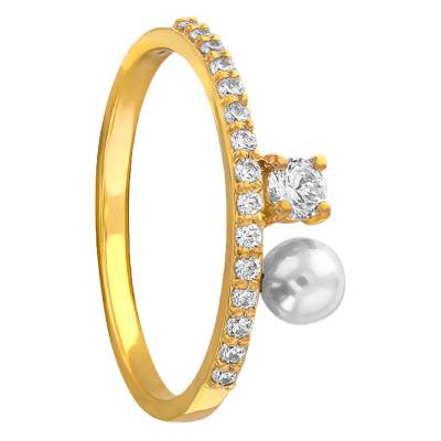 Bague Perle de Culture, Or Jaune 750 Et Oxydes De Zirconium - Emanessence