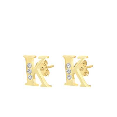 Letter K 375 Yellow Gold & Zirconium Oxide Stud Earrings - Emanessence