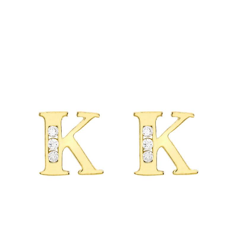 Letter K 375 Yellow Gold & Zirconium Oxide Stud Earrings - Emanessence