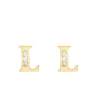375 Yellow Gold & Zirconium Oxide Letter L Stud Earrings - Emanessence