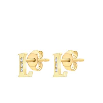 375 Yellow Gold & Zirconium Oxide Letter L Stud Earrings - Emanessence