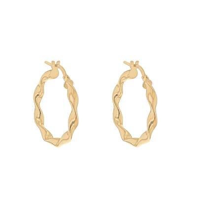375 Yellow Gold Twisted Hoop Earrings, 22.5 mm Diameter - Emanessence