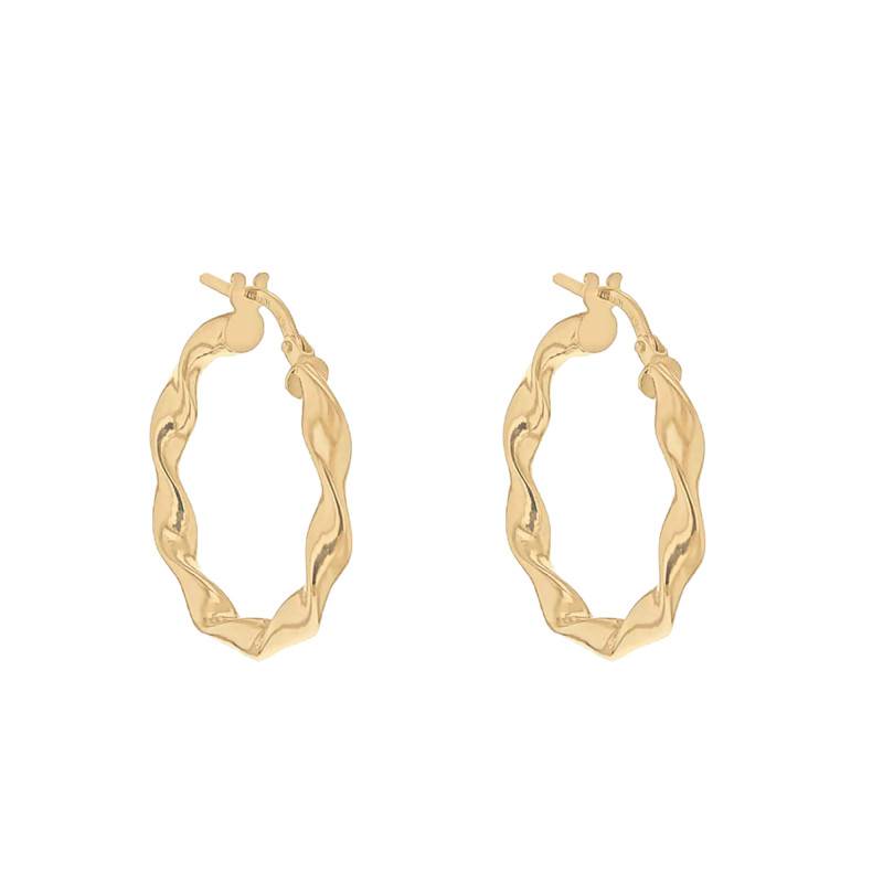 375 Yellow Gold Twisted Hoop Earrings, 22.5 mm Diameter - Emanessence