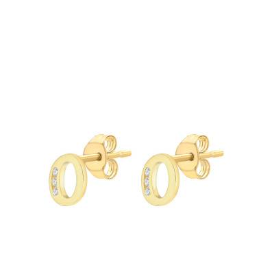 Yellow Gold 375 & Zirconium Oxide Letter O Stud Earrings - Emanessence