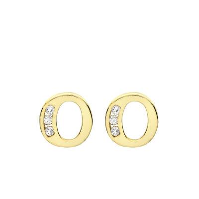 Yellow Gold 375 & Zirconium Oxide Letter O Stud Earrings - Emanessence