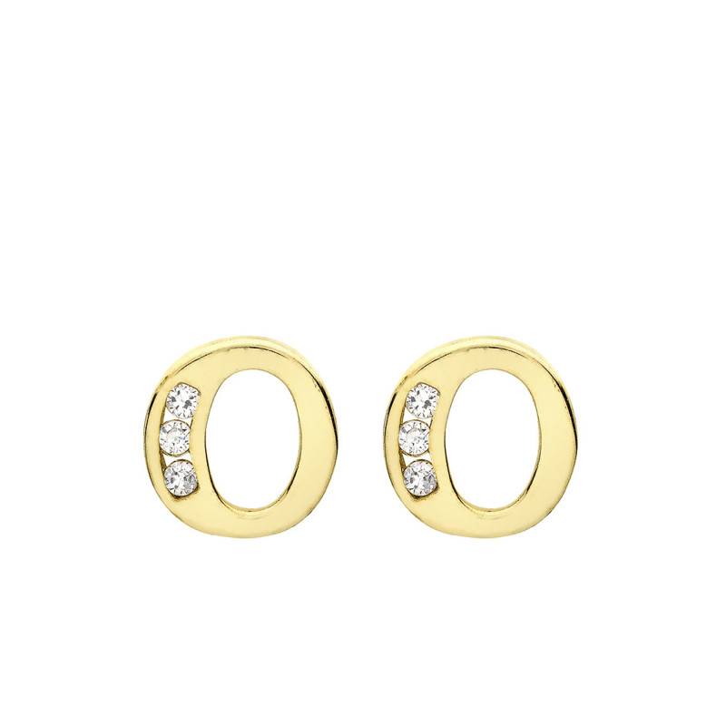 Yellow Gold 375 & Zirconium Oxide Letter O Stud Earrings - Emanessence