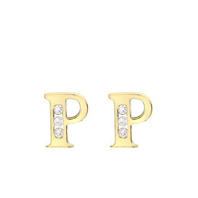 Yellow Gold 375 & Zirconium Oxide Letter P Stud Earrings - Emanessence