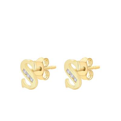 375 Yellow Gold & Zirconium Oxide Letter S Stud Earrings - Emanessence