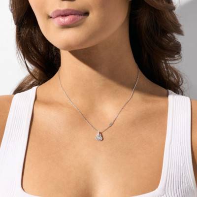 925/1000 Silver & Zirconium Oxide Kors Love Heart Necklace, Adjustable Length - Michael Kors