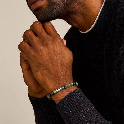 Bracelet All Stacked Up en Cordon Noir & Perles Vertes et Marron, Longueur 25,50 cm - Fossil