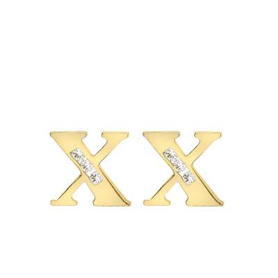 Yellow Gold 375 & Zirconium Oxide Letter X Stud Earrings - Emanessence