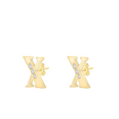 Yellow Gold 375 & Zirconium Oxide Letter X Stud Earrings - Emanessence