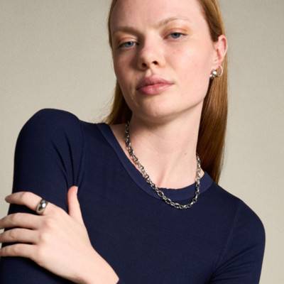 Heritage D-Link Stainless Steel Chain Necklace, Length 41 cm to 46 cm, Width 8 mm - Fossil
