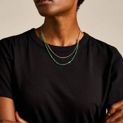 All Stacked Up Gold Stainless Steel & Green Stone Necklace, Length 41 cm to 46 cm, Width 4 mm - Fossil