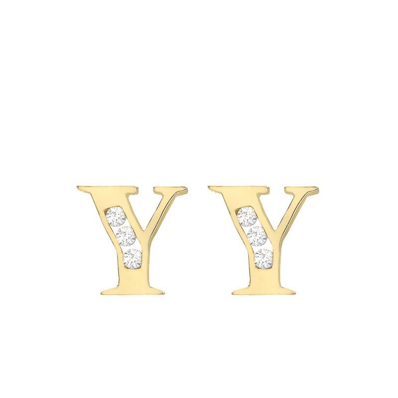 Yellow Gold 375 & Zirconium Oxide Letter Y Stud Earrings - Emanessence