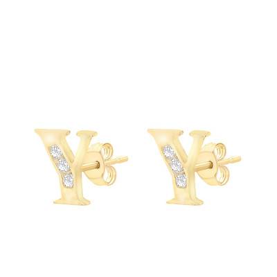 Yellow Gold 375 & Zirconium Oxide Letter Y Stud Earrings - Emanessence