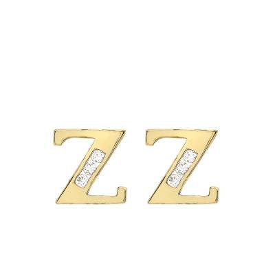 375 Yellow Gold & Zirconium Oxide Letter Z Stud Earrings - Emanessence
