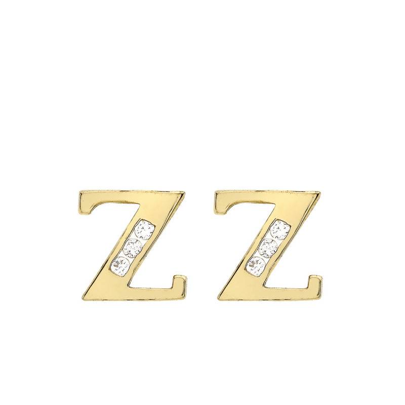 375 Yellow Gold & Zirconium Oxide Letter Z Stud Earrings - Emanessence