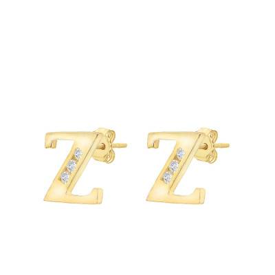 375 Yellow Gold & Zirconium Oxide Letter Z Stud Earrings - Emanessence