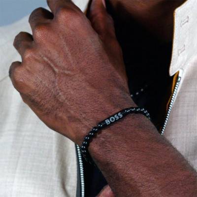 Black Stainless Steel Sphere Metal Bracelet, Length 19 cm - 1580659M - Boss