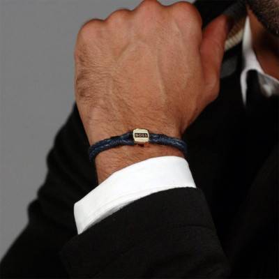 Bracelet Seal Cuir Bleu & Acier Rosé, Longueur 19 cm - 1580668M - Boss