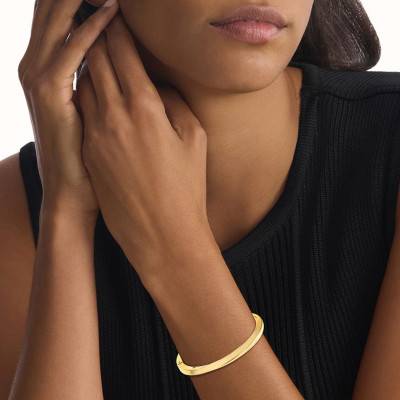 Gold Steel Twisted Ring Bangle Bracelet, Length 17,50 cm - 35000313 - Calvin Klein