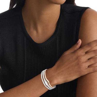Bracelet Jonc CK Wavy en Acier Bicolore, Longueur 17,50 cm - 35000649 - Calvin Klein