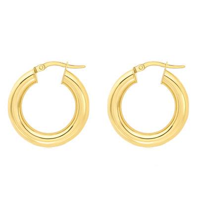 375 Yellow Gold Round Hoop Earrings, 22 mm Diameter - Emanessence