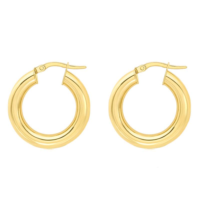 375 Yellow Gold Round Hoop Earrings, 22 mm Diameter - Emanessence