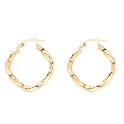 Emanessence Square Twisted 375/1000 Yellow Gold Hoop Earrings - Emanessence