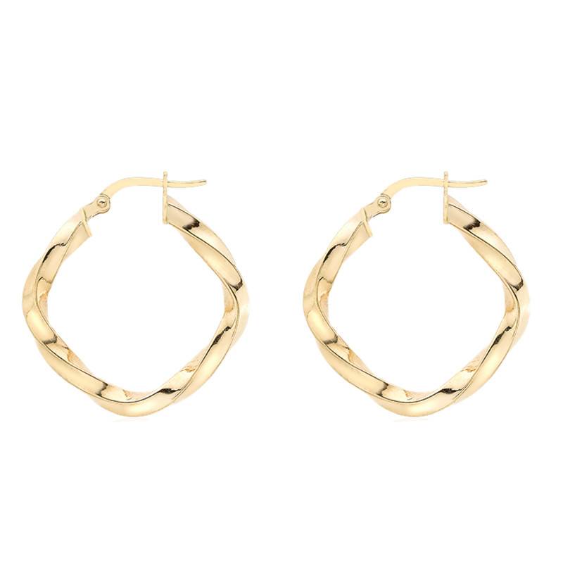 Emanessence Square Twisted 375/1000 Yellow Gold Hoop Earrings - Emanessence