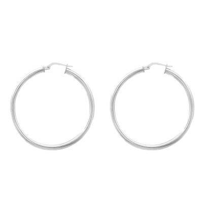 375 White Gold Hoop Earrings, 40 mm Diameter - Emanessence