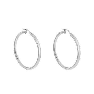 375 White Gold Hoop Earrings, 40 mm Diameter - Emanessence