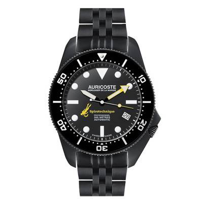 Spirotechnique 300M Black DLC Index Dial Watch Gift Set Steel, NATO and Tropic Bracelet A9211 - Auricoste