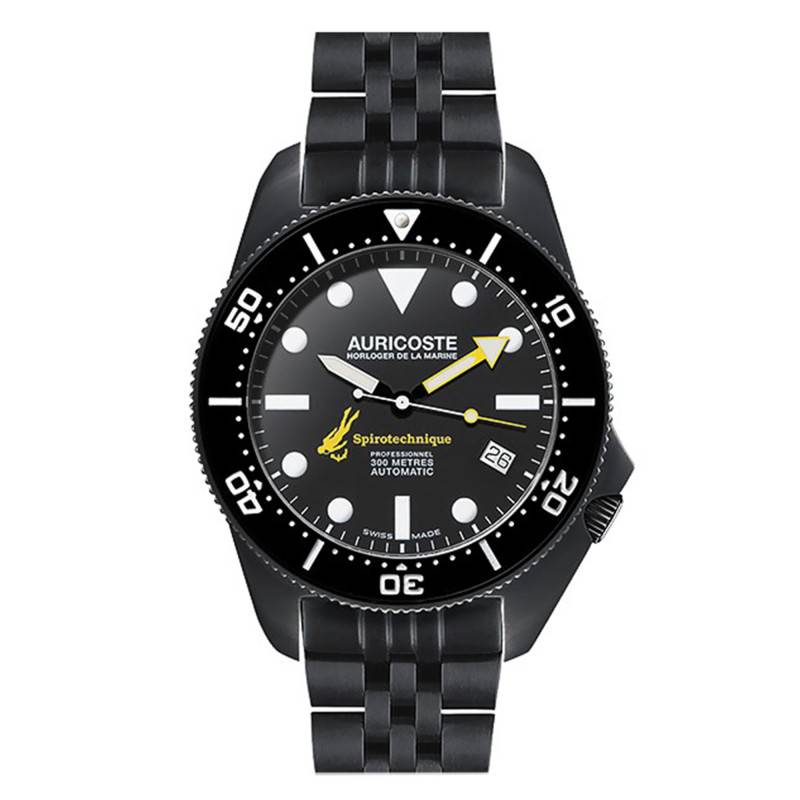 Spirotechnique 300M Black DLC Index Dial Watch Gift Set Steel, NATO and Tropic Bracelet A9211 - Auricoste