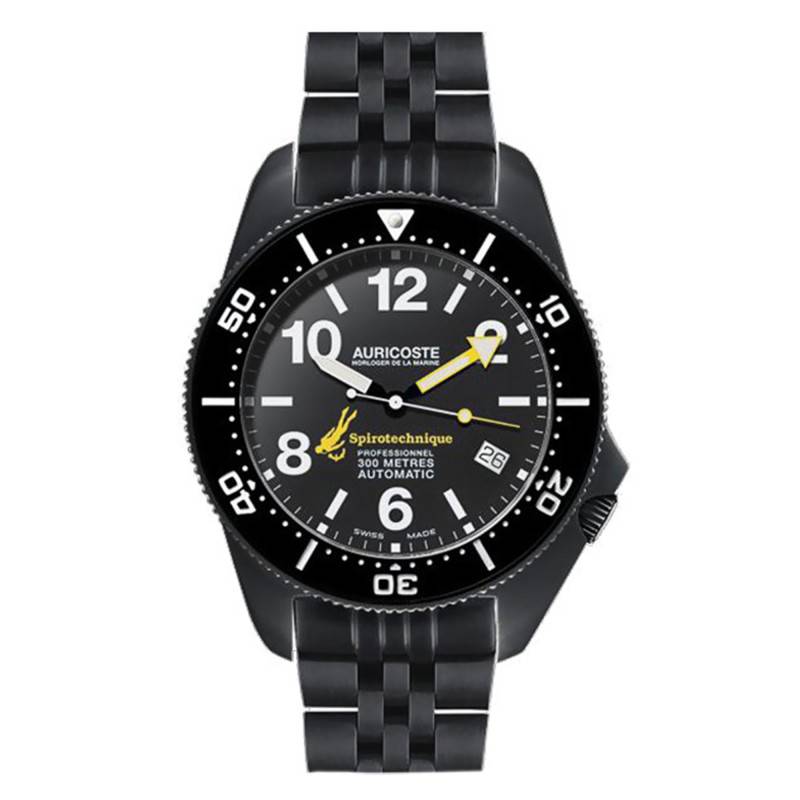 Auricoste Spirotechnique 300M Black DLC Index Dial Steel, NATO and Tropic Bracelet Watch Set A9212 - Auricoste