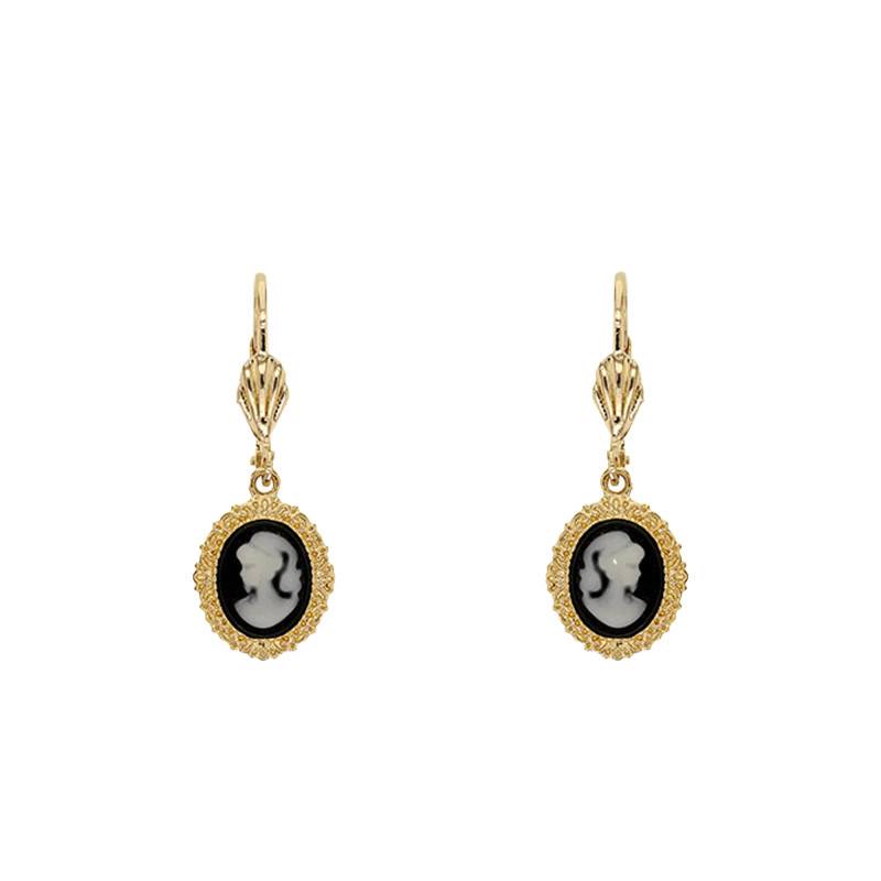 Black & White Gold-Plated Cameo Leverback Earrings - Emanessence